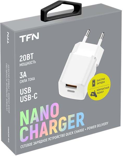 Сетевое зарядное устройство TFN NANO WCRPD11 (USB A+C PD/3A/20W/быстрая зарядка PD/белое)