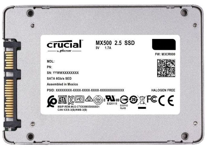 Диск SSD2.5" 500Gb Crucial MX500 series (7mm) SATA3 (6Gb/s), TLC 3D NAND, (CT500MX500SSD1T)