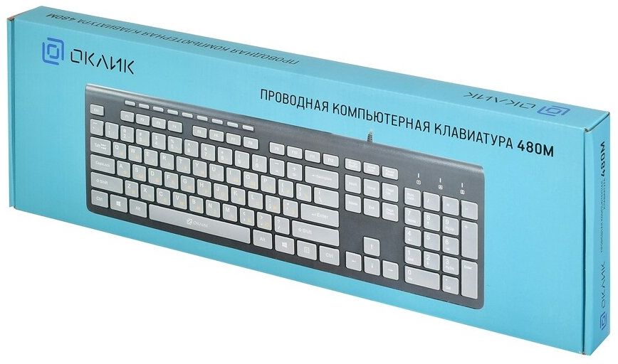 Клавиатура Оклик 480M черный/серый USB slim Multimedia