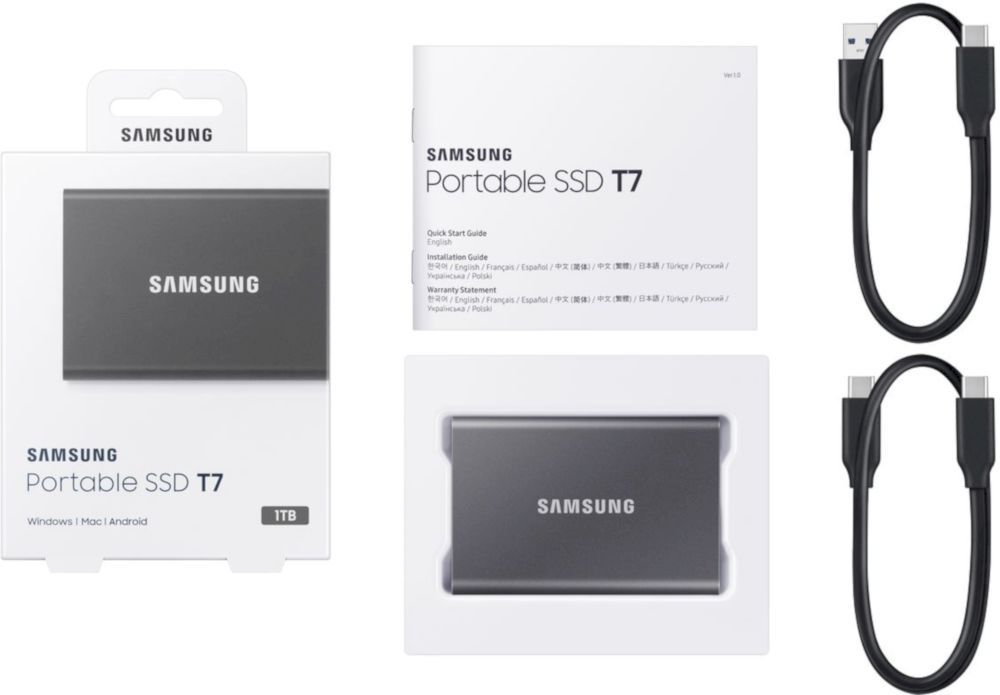 Жесткий диск SSD ext 1000Gb Samsung T7 Grey USB 3.2 Type-C MU-PC1T0T/WW