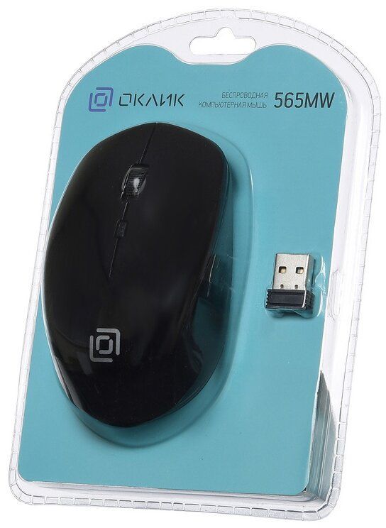 Мышь Оклик 565MW glossy черный оптическая (1600dpi) беспроводная USB для ноутбука (4but)
