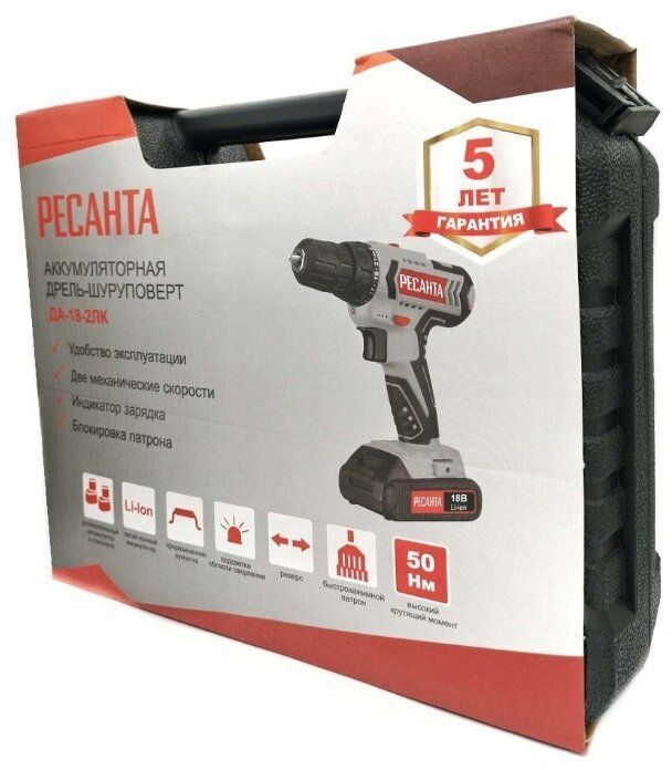 Дрель-шуруповерт аккумуляторная Ресанта ДА-18-2ЛК (75/14/5)