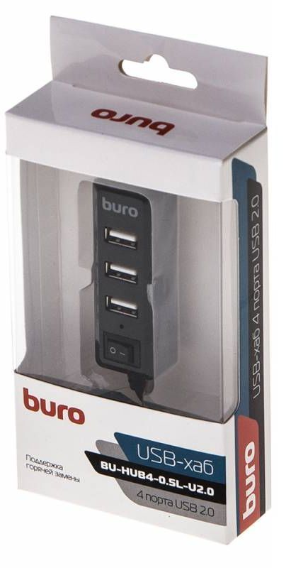 USB разветвитель Buro BU-HUB4-0.5L-U2.0