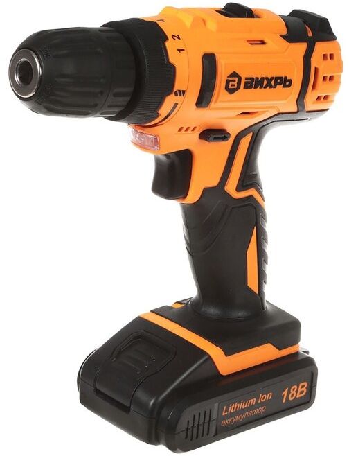 Дрель-шуруповерт аккумуляторная Вихрь ДА-18Л-2КУ/Б (72/14/23
