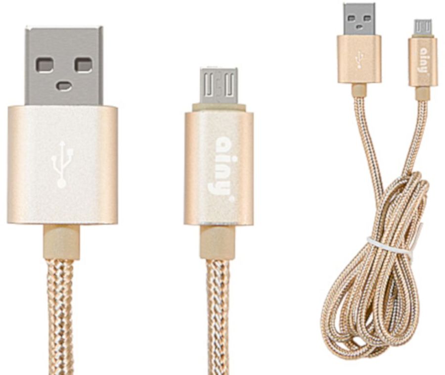 Кабель Ainy microUSB 1.0m тканевый золотой (FA-064L)