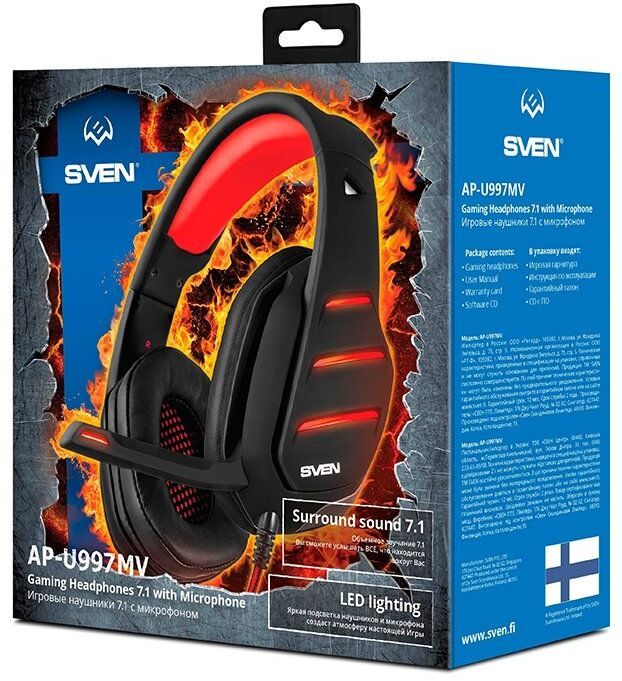 Гарнитура Sven AP-U997MV USB LED 7.1 black/red (SV-017507)