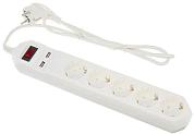 Сетевой фильтр Эра USF-5es-1.5m-USB-W белый 5 розеток + 2 USB гнезда 1,5 м