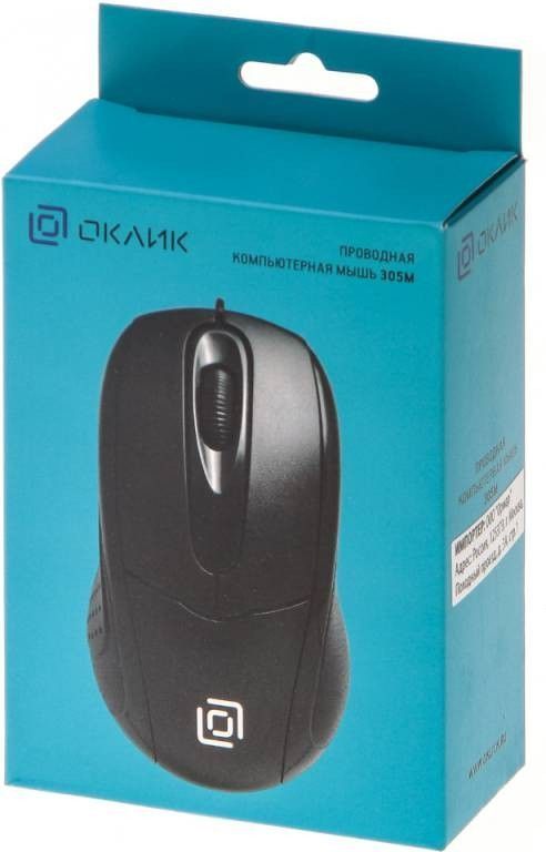 Мышь Оклик 305M черный оптическая (1000dpi) USB (2but)