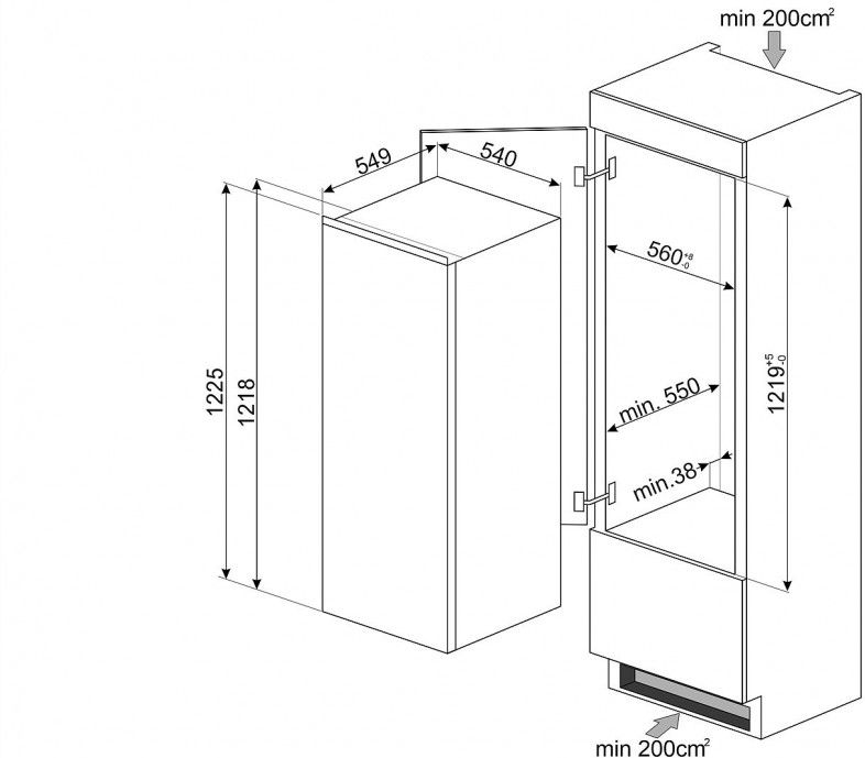 Встраиваемый холодильник Smeg S4L120F