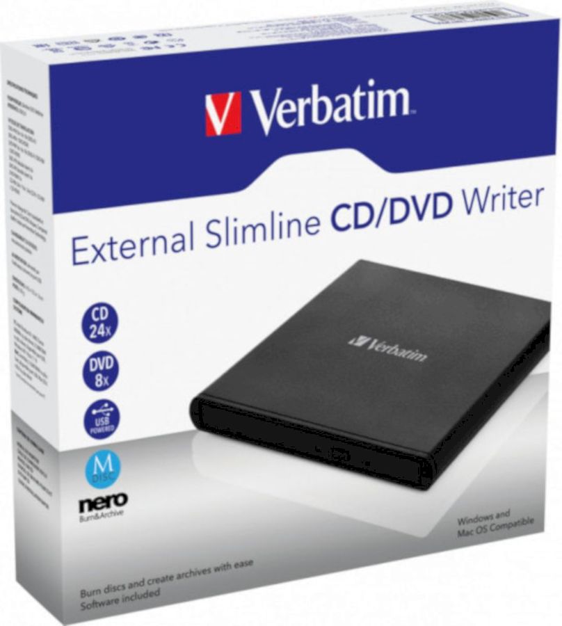 Оптический привод Verbatim внешний DVD+/-RW mobile DVD ReWriter USB2,0 Black (53504)