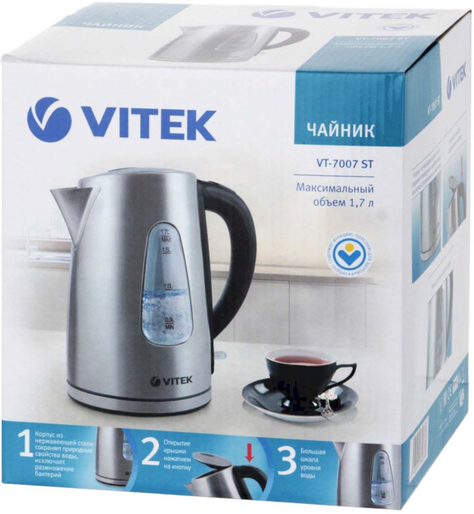 Электрический чайник Vitek VT-7007 серебристый/черный 