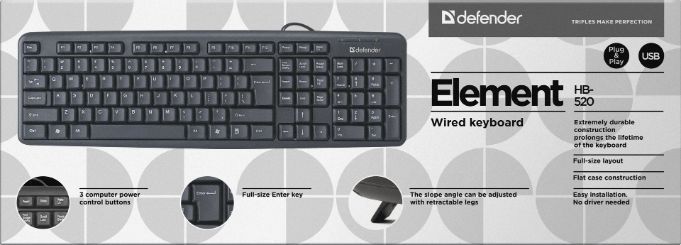Клавиатура Defender Element HB-520 USB RU,черный,полноразмерная (45522)