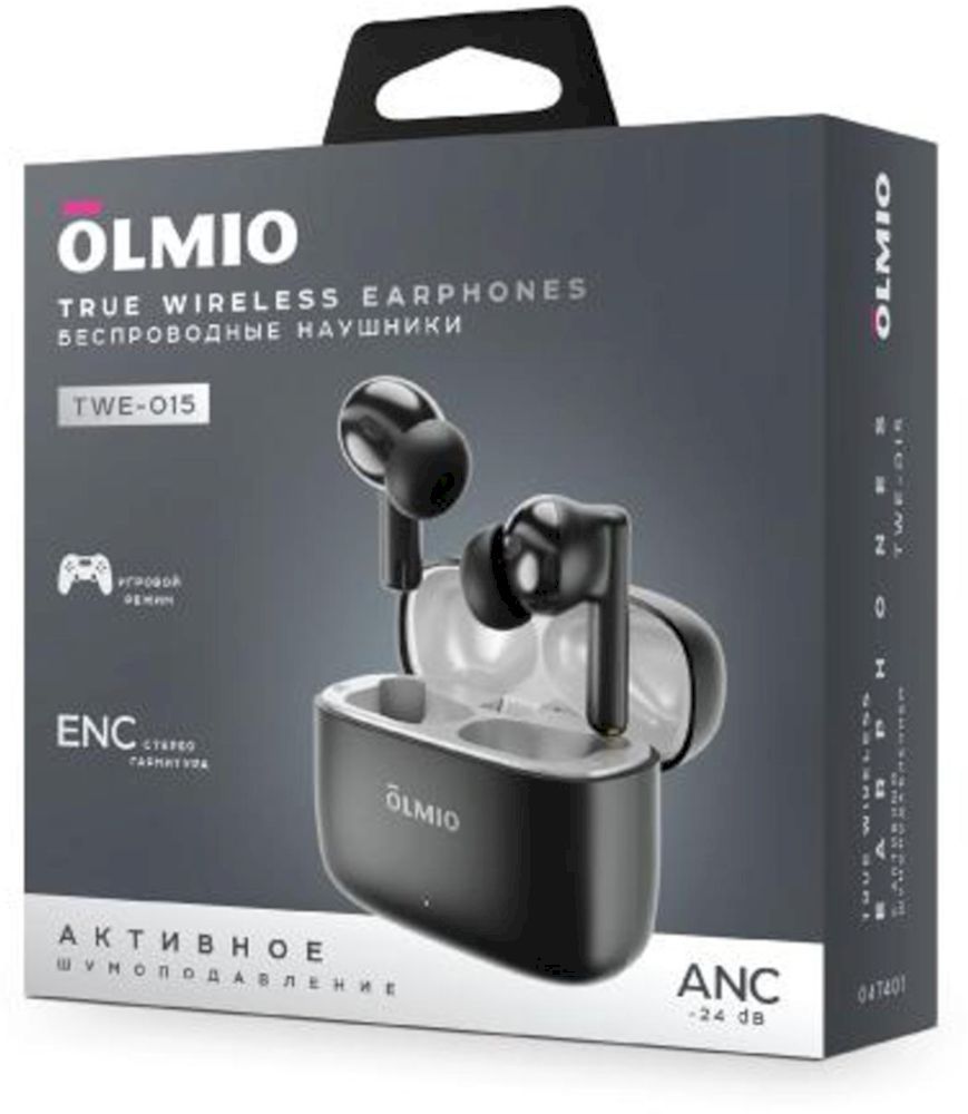 Наушники беспроводные Olmio TWE-15, черные (047401)