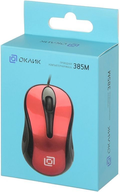Мышь Оклик 385M черный/красный оптическая (1000dpi) USB для ноутбука (3but)