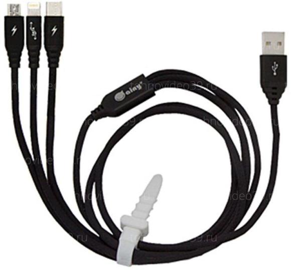 Кабель Ainy 3 в 1 Type-C/ micro USB/ Lightning 1.2m тканевый черный (FA-092A) купить по низкой цене в интернет-магазине ТехноВидео