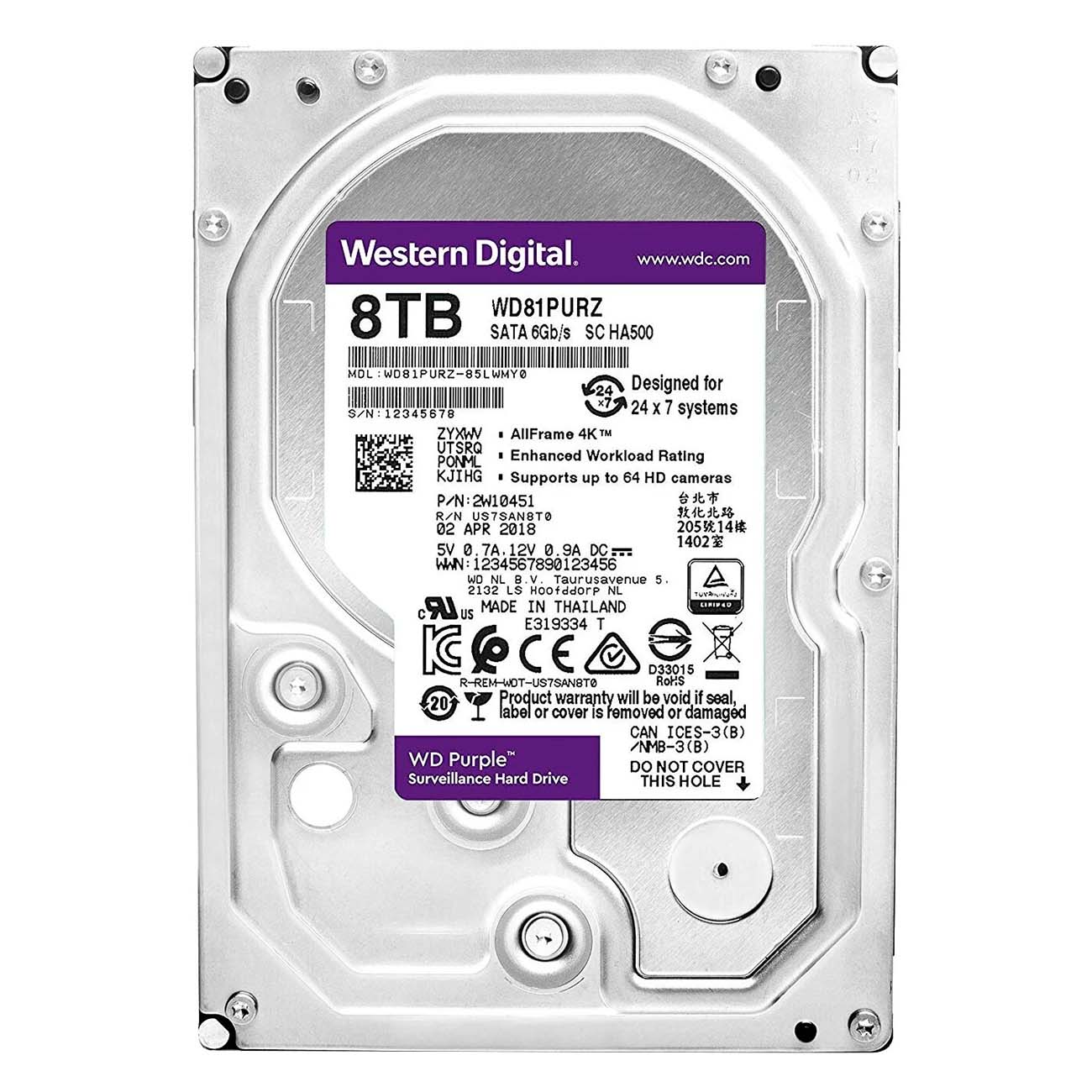 Жесткий диск 8000Gb Western Digital 128Mb SATA WD84PURZ Purple для систем наблюдения