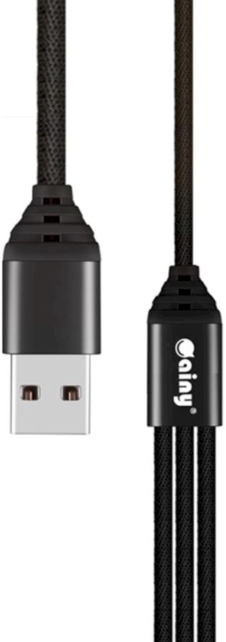 Кабель Ainy 3 в 1 Type-C/ micro USB/ Lightning 1.2m тканевый черный (FA-092A)