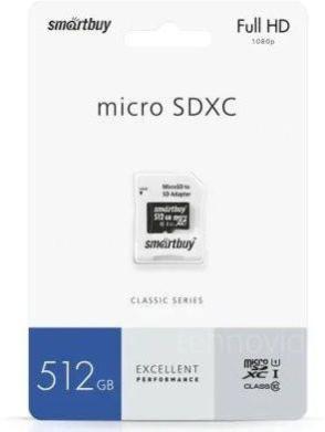 Карта памяти microSDXC 512GB Smartbuy Class 10 UHS I+адаптер SD (SB512GBSDCL10-0)1 купить по низкой цене в интернет-магазине ТехноВидео