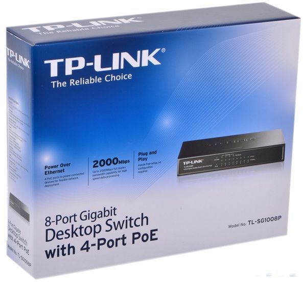 Коммутатор TP-Link TL-SG1008P 8-Port Gigabit Desktop PoE Switch, 8 Gigabit RJ45 ports including 4 Po