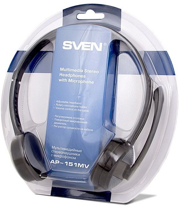 Наушники + микрофон Sven AP-151MV (регулятор громкости, регулируемое оголовье) (SV-015411)