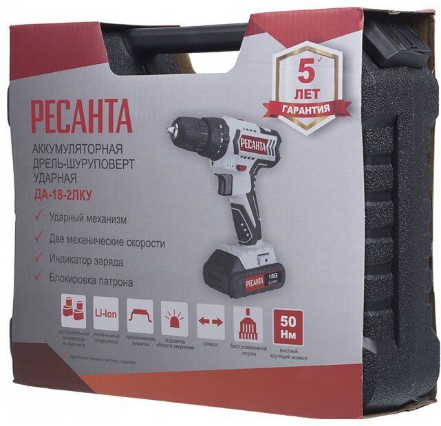 Дрель-шуруповерт аккумуляторная Ресанта ДА-18-2ЛК-У (75/14/6)