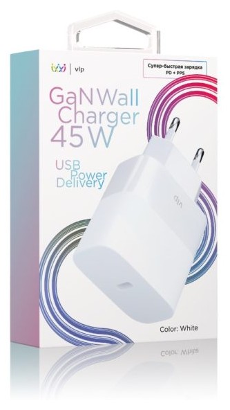 Сетевое зарядное устройство VLP GaN 45Вт USB-C, PD, PPS, белый