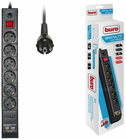 Фильтр сетевой Buro BU-SP5_USB_2A-B черный (коробка) купить по низкой цене в интернет-магазине ТехноВидео
