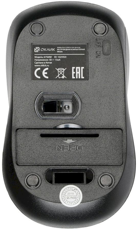 Мышь Оклик 675MW черный оптическая (800dpi) беспроводная USB (2but)