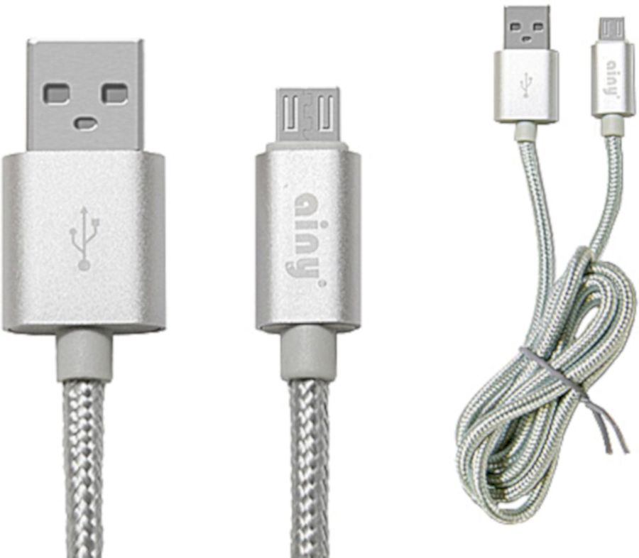 Кабель Ainy microUSB 1.0m тканевый серебряный (FA-064Q)