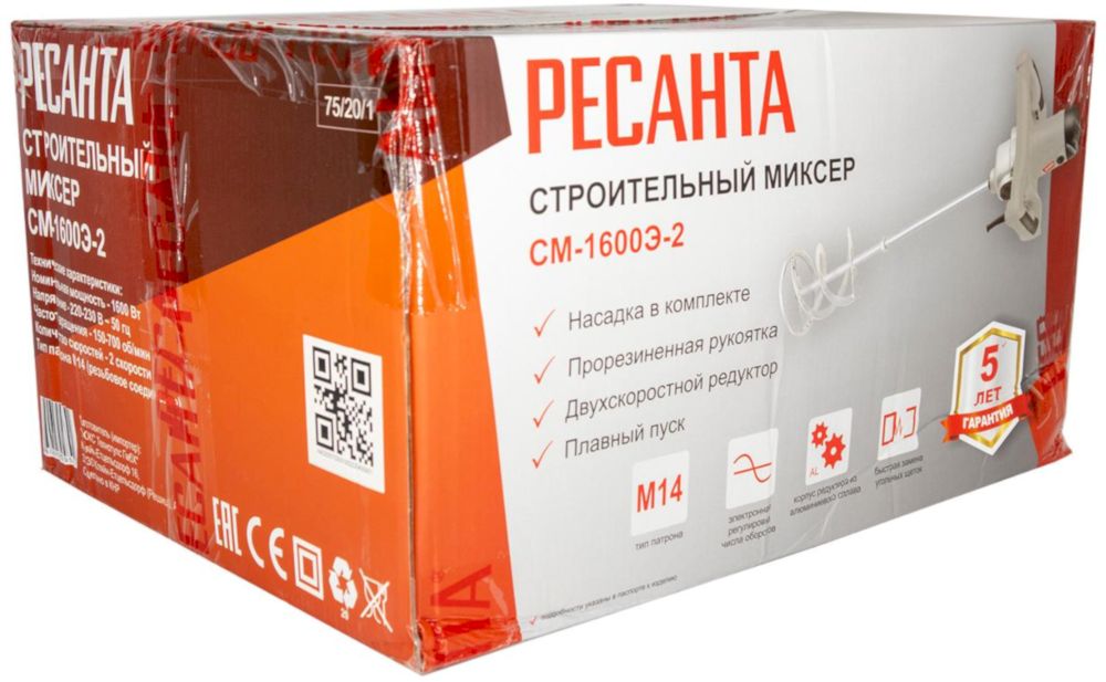 Строительный миксер Ресанта СМ-1600Э-2 (75/20/1)