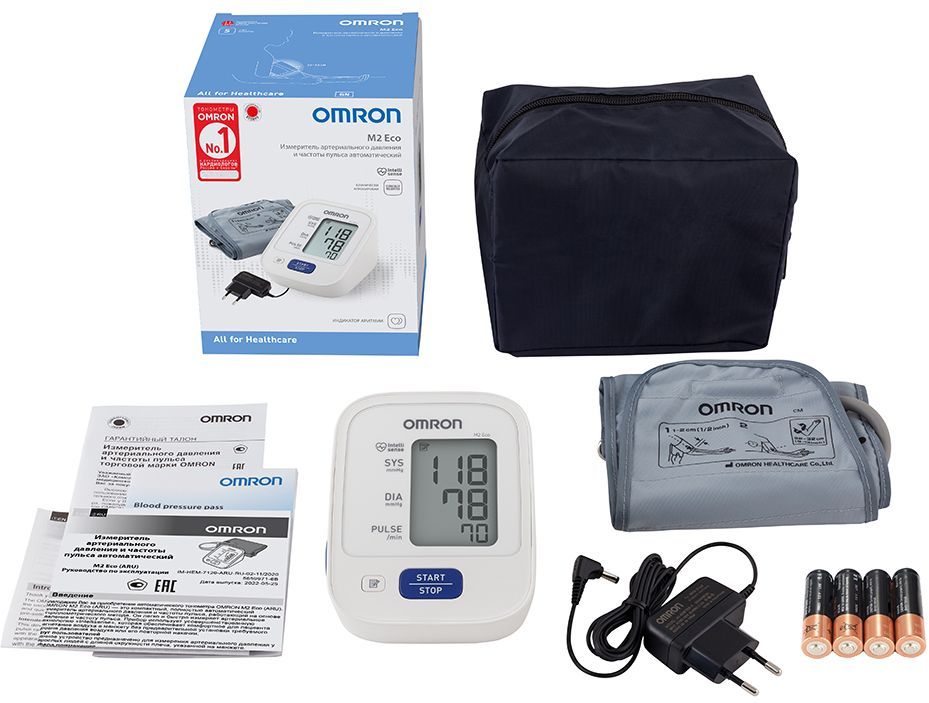 Измеритель артериального давления и частоты пульса автоматический Omron M2 Eco (ARU) с адаптером