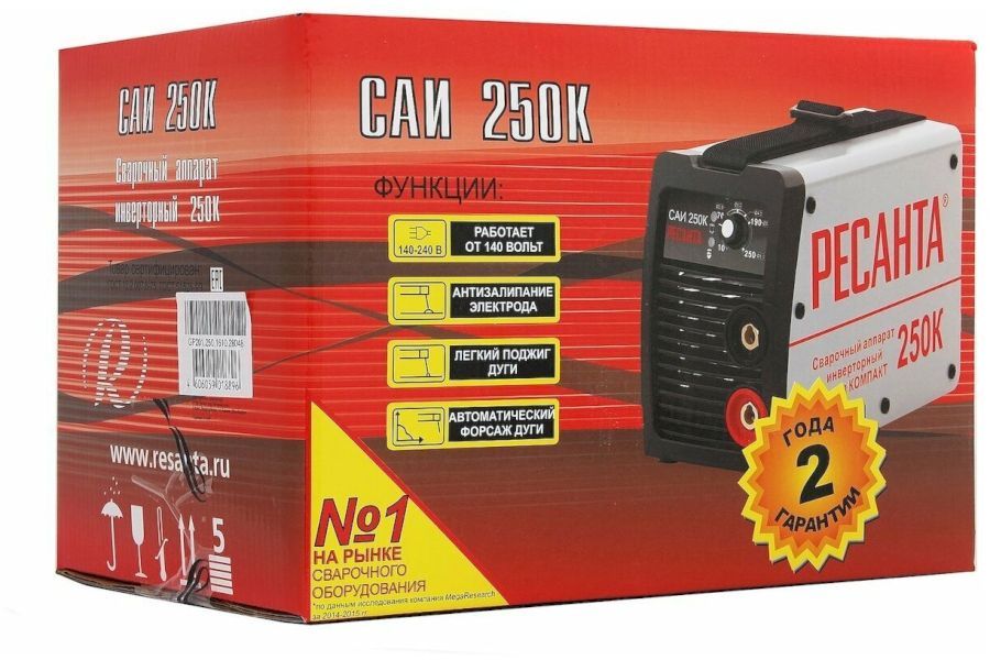 Сварочный аппарат инверторный Ресанта САИ250К (компакт) (65/38)