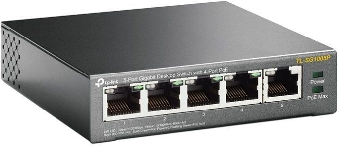 Коммутатор TP-Link TL-SG1005P 5 гигабитных портов RJ45,включая 4 порта PoE, бюджет PoE до 56 Вт, ста