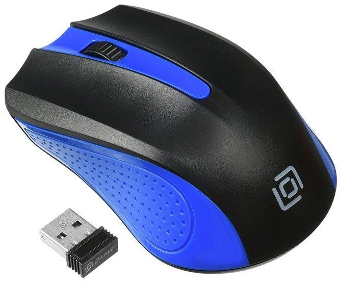 Мышь Оклик 485MW черный/синий оптическая (1200dpi) беспроводная USB (2but)