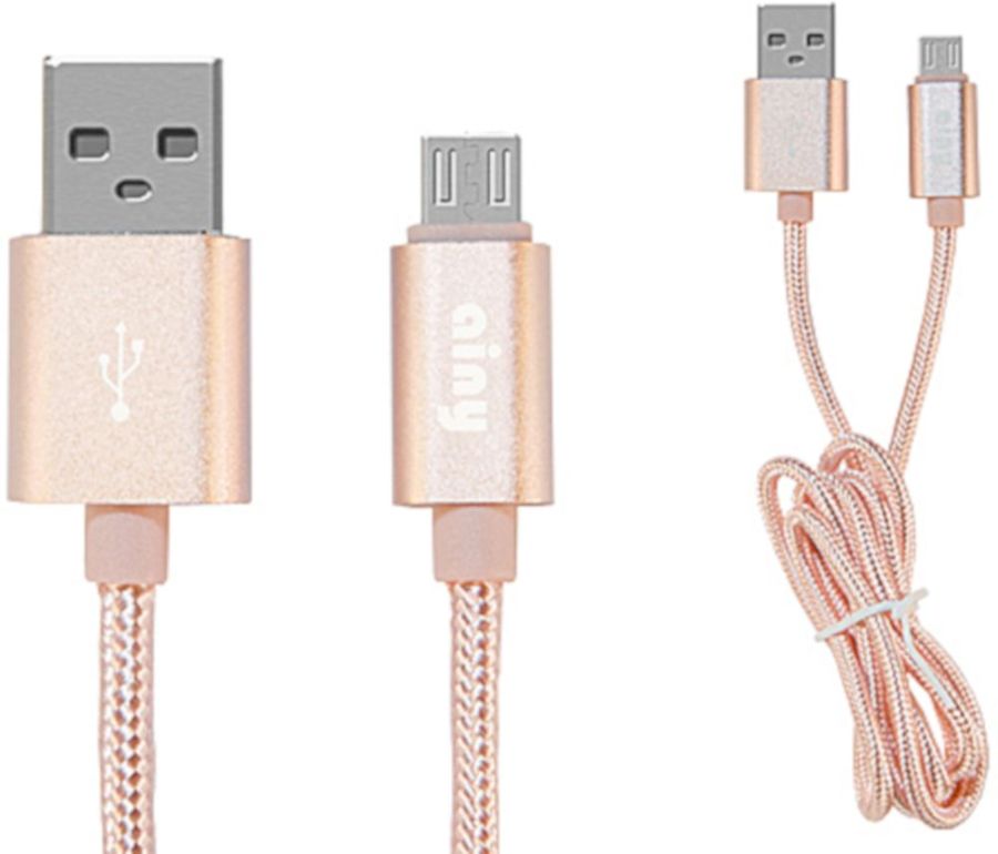 Кабель Ainy microUSB 1.0m тканевый розовый (FA-064S)