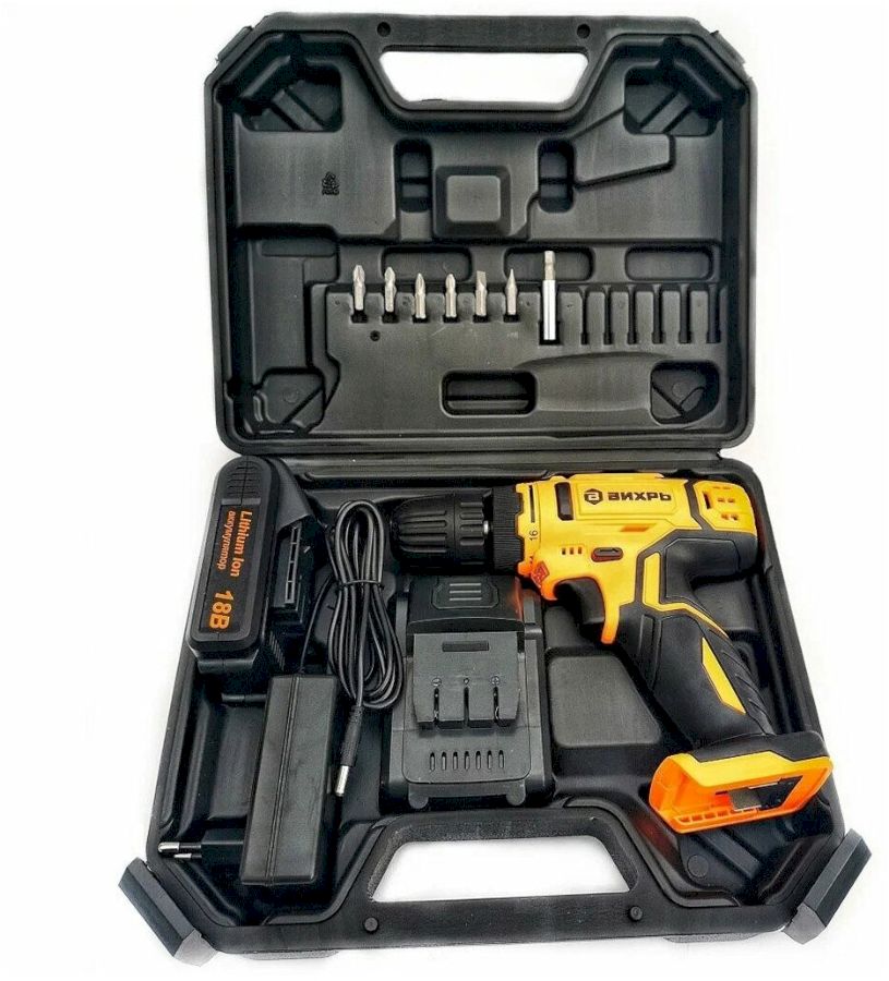 Дрель-шуруповерт аккумуляторная Вихрь ДА-18Л-2КУ/Б (72/14/23
