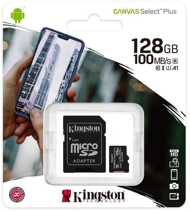 Карта памяти Kingston Micro SD 128GB Class 10 (SDCS2/128GB) + adapter