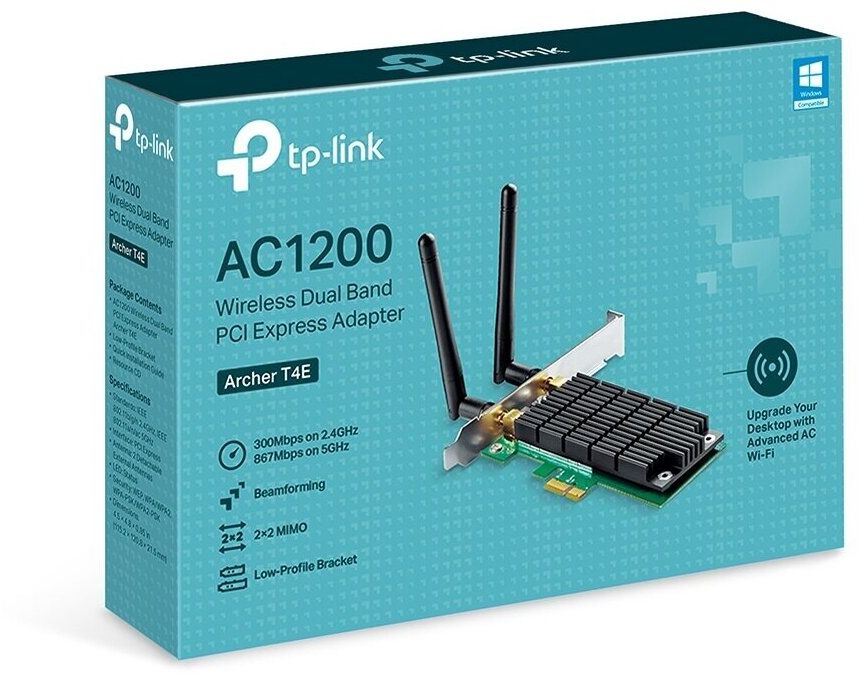 Сетевой адаптер беспроводной TP-Link Archer T4E PCI Express AC1200 Двухдиапазонный Wi-Fi адаптер 2T