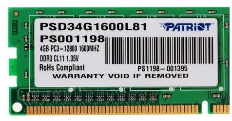Память DDR3 4GB 1600MHz Patriot 1.35V PSD34G1600L81
